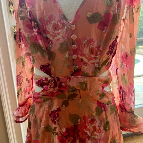 NWT Rahi Florence Print Pink/Peach Floral Cut Out Mini Dress Women's size Medium - Picture 2 of 10